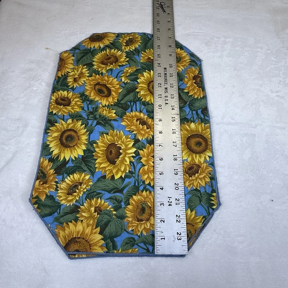 Set of 2 Sunflower Placemats Blue Yellow Floral Fabric 17x23 Farmhouse Decor